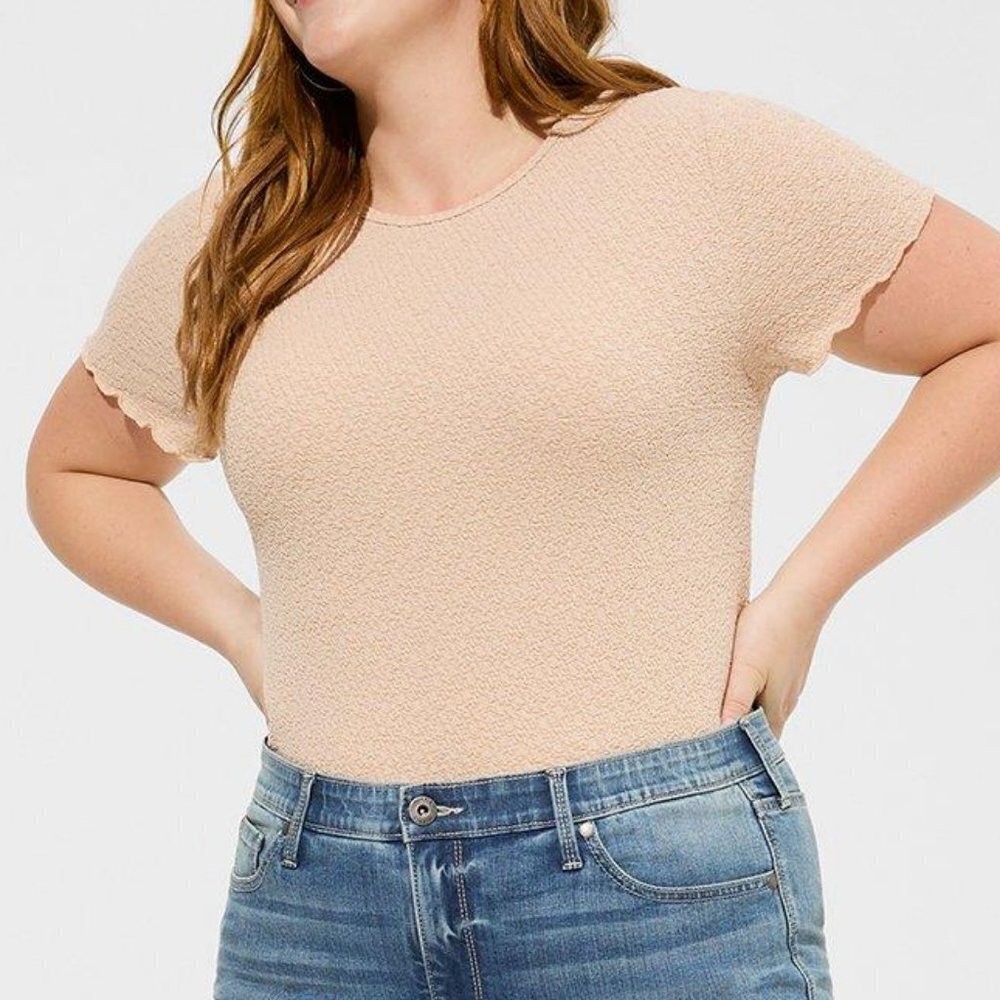 New! Textured Crepe Jersey Crew Neck Tee
